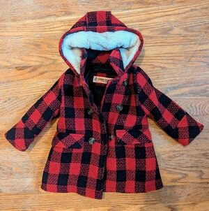 Urban Republic Red and Black Checkered Pea Coat 2T
